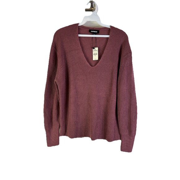 New Express Waffle Knit Thermal Boxy Sweater Mauve - Picture 1 of 7